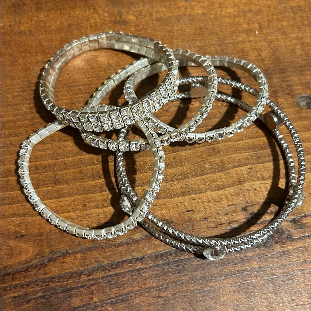 Silver Tone Rhinestone Bangle 5 pc Set - Picture 3 of 4